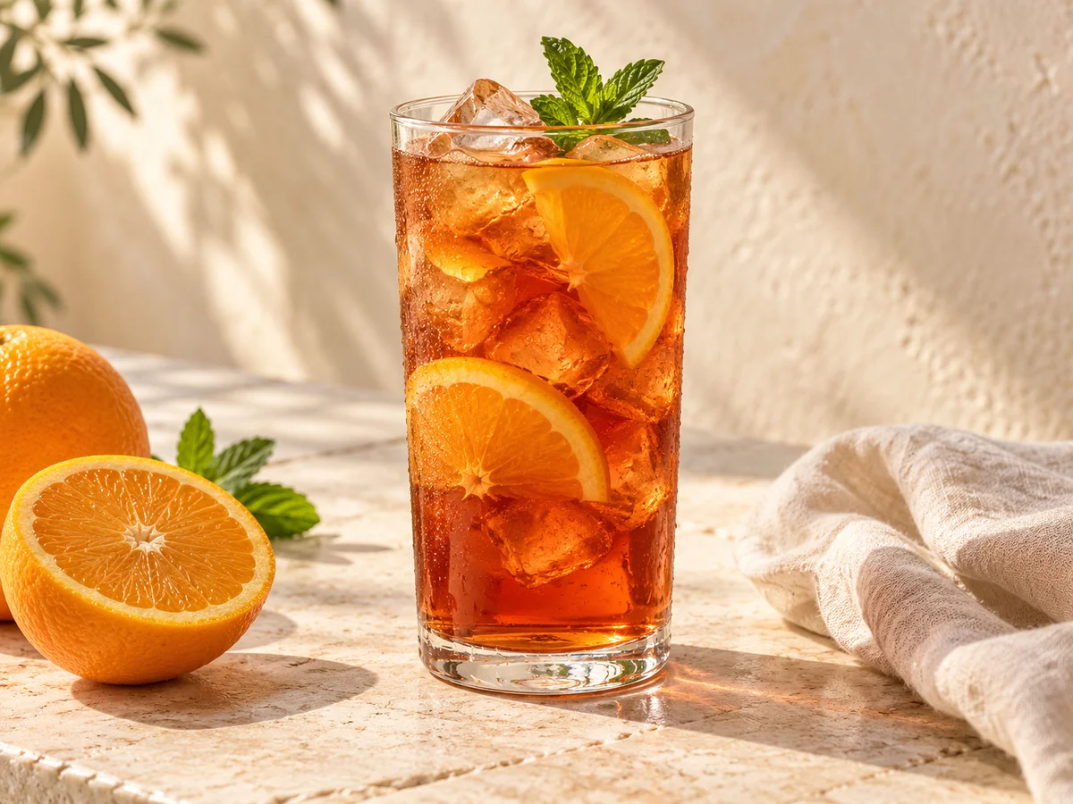 Rooibos z lodem, pomarańczą i miętą